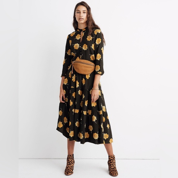 Madewell Button-Front Tier Dress in Fall Flowers - Picture 1 of 5